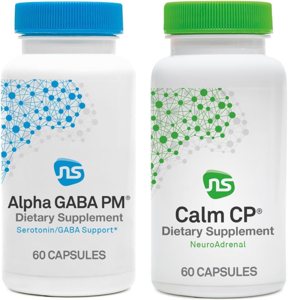 NeuroScience Stress Response & Sleep Set - Alpha GABA PM + Calm CP avec Melatonine, L-théanine, Banaba Leaf et plus (2 Produits, 60 Comptez chacun)