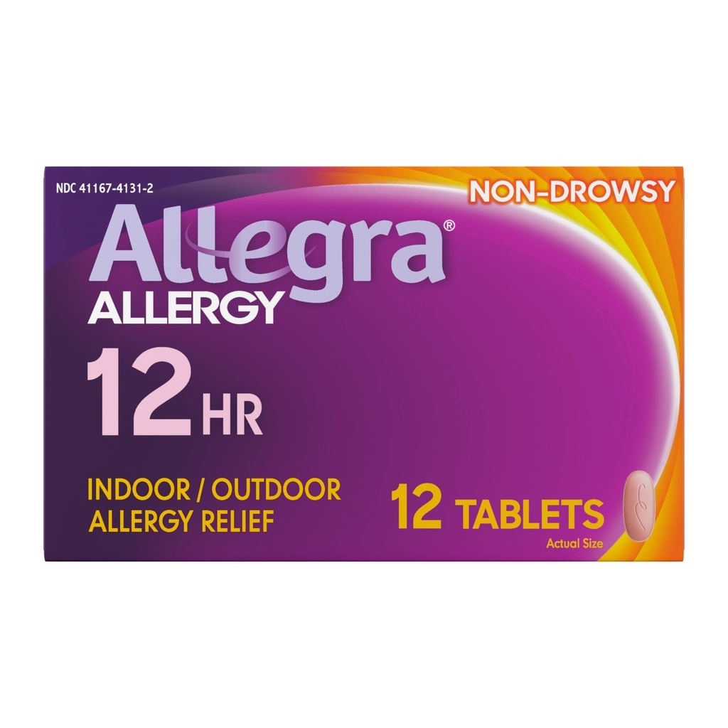 Allegra Adult 12-Hour Allergie Relief Tablets, Non-Drowsy Indoor and Outdoor Allergie Medicine, 60 mg Fexofenadine HCI Antihistamin Pill, 12-Count