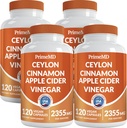 5-en-1 Ceylan Capsules de cannelle 2355mg - Ceylan Capsules de cannelle et de vinaigre de cidre de pomme - Ginseng curcuma et Panax - Suppléments de cannelle avec Bioperine (120ct, boîte de 4)