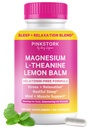 Pink Stork Magnésium Glycinate, L-Theanine, Baume citron - Magnésium sans mélatonine pour le soutien du sommeil - Calme naturel et relaxation - 90 Capsules