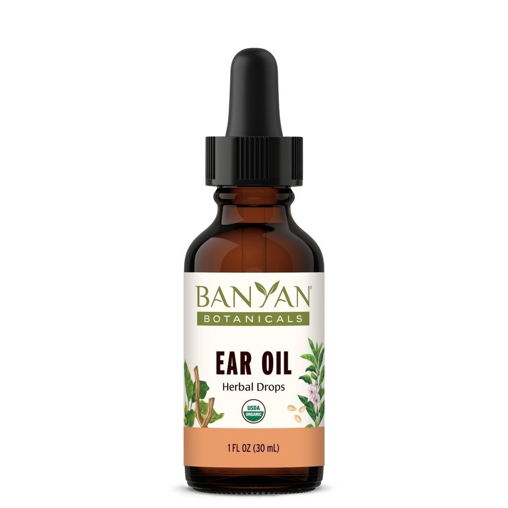 Banyan Botanicals Huile d'oreille – Huile d'herbe biologique gouttes d'oreille avec Ashwagandha et l'ail – Apaisant et réconfortant pour les oreilles – 1 oz – Vegan sans OGM