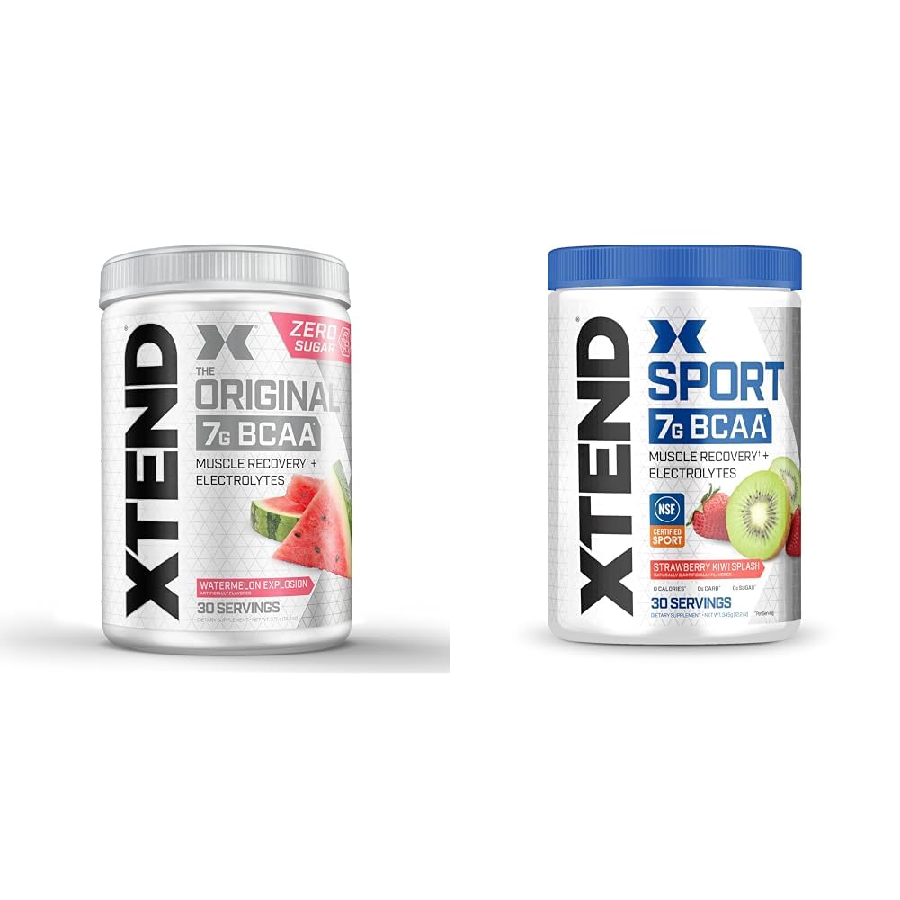 XTEND Original BCAA Poudre de pastèque Explosion et Sport BCAA Poudre de fraise Kiwi Splash - Poudre d'électrolyte pour la récupération et l'hydratation avec des acides aminés - 30 portions