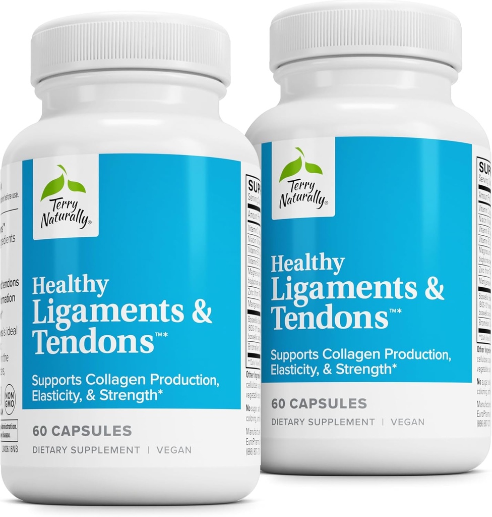 Terry Naturally Healthy Ligaments & Tendons - Supplément alimentaire pour le soutien des tissus conjonctifs et de la lubrification articulaire - Formule non-OGM pour aider le ligament et la santé musculaire - 60 Capsules, 2 Pack