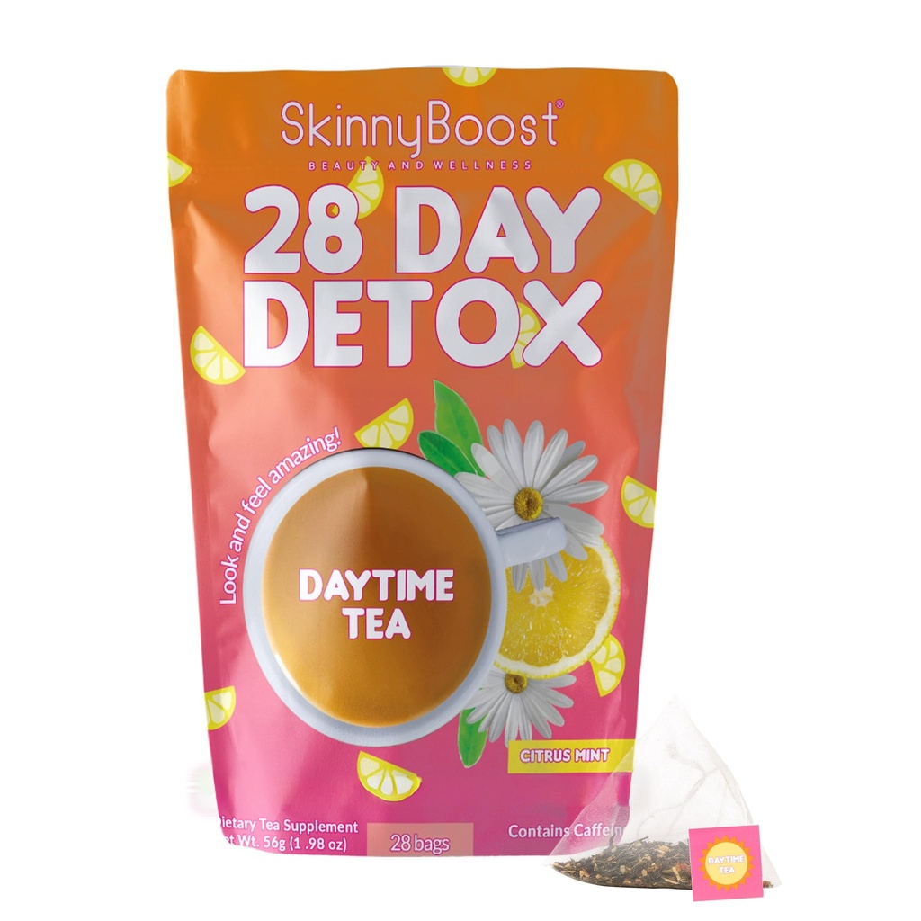 SkinnyBoost 28 dagen Detox Daytime Thee - CITRUS MINT (28 theezakjes) Ondersteunt Metabolisme Boost, Detox, Alle Natuurlijke, Niet GGO, Veganist, Keto Vriendelijk