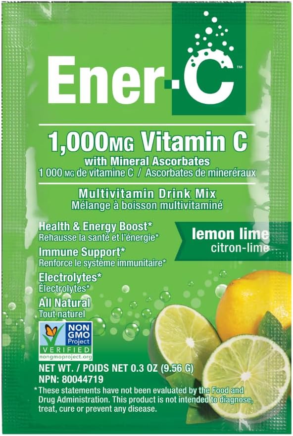 Mélange de boissons multivitamines Ener-C - Packs de vitamines pour l'eau, Packs de poudres d'électrolytes, Mélange de boissons vitaminiques, Mélange liquide d'hydratation, Booster immunitaire pour les adultes, Énergie saine - Citron Lime, 30 Compte