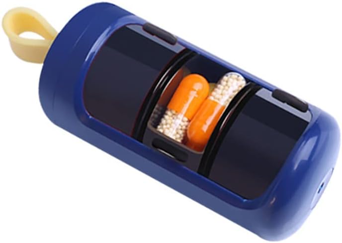 Pillencontainer, kleine draagbare reis pil Case, Mini Size pil Organizer, pil Box voor vitamine, visolie, supplementen, 3 Compartiment Sliding Daily Pill Case (Navy Blue)...
