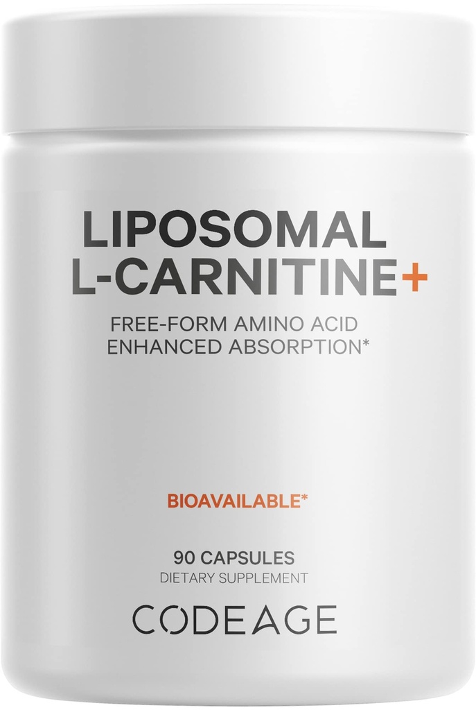 Codeage Liposomale L-Carnitine+ Supplement - 500 mg L-Carnitine L-Tartraat per portie - Vrije vorm Aminozuur - Carnitine - Liposomale levering - Veganistisch, niet-GMO, Glutenvrij - 90 capsules