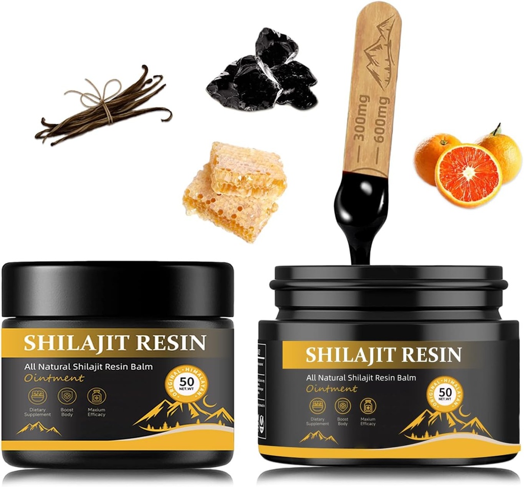 shilajit Hars voor mannen - Maximale Potentie Natuurlijke Biologische Shilajit Hars in 85+ Trace Minerals, Gold Grade Himalaya Pure Shiljait voor energie, Immune Support, 50 Gram Pack van 2 (6 maanden levering)