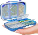 Reizen Pillen Organisator - Vocht Proof Portable Vitamine Houder met 7 Compartments, Compact Supplement Case voor Purse Essential Medicine Kit foto Reizen Pocket Pharmacy met Labels, Blauw