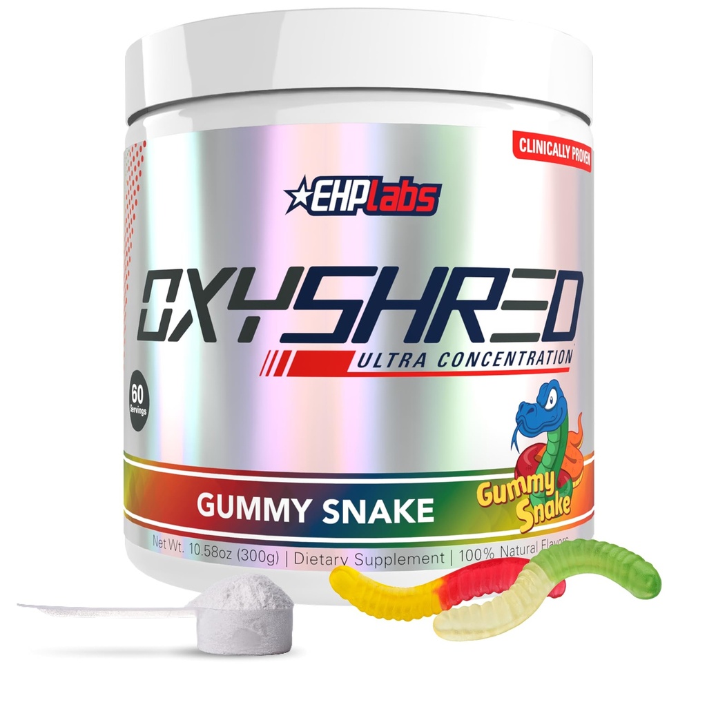 EHP Labs OxyShred Pre Workout Powder - Preworkout Powder with L Glutamine & Acetyl L Carnitine, Energy Boost Drink - Gummy Snake, 60 Servers