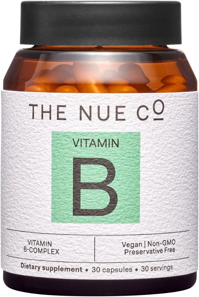 De Nue Co. Vitamine B supplement, ondersteunt energie, bevordert gezonde huid en haar, veganist, glutenvrij, 30 capsules