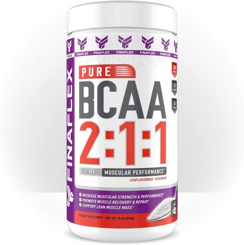 FINAFLEX Pure BCAA 2:1:1, Unflavored - 14,1 oz - bevordert sterkte, herstel en prestaties - met 2:1:1 verhouding van Leucine, isoleucine en valine + vitamine C - 80 porties