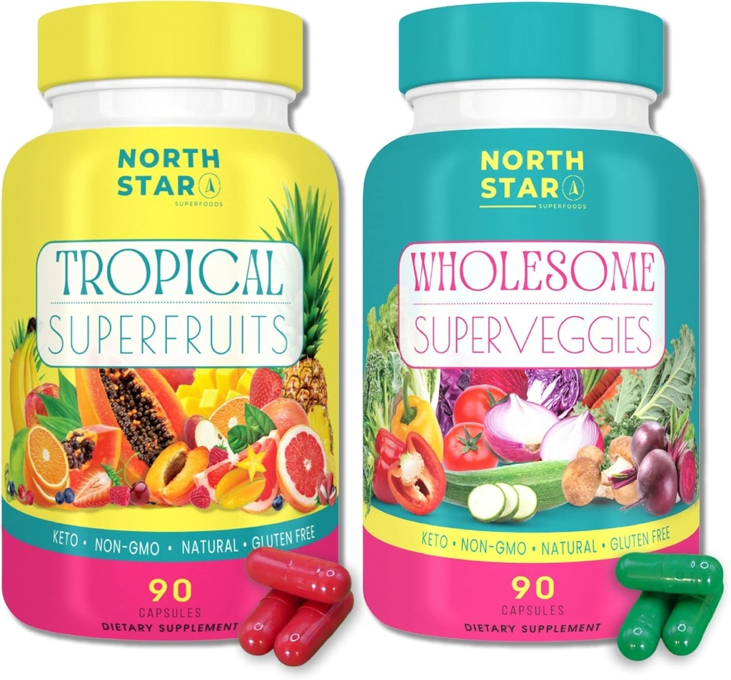 Superfood Riche Keto Tropical Fruits + Suppléments de légumes gommés $ 180 TOTAL portions de produits par bouteille $ Oxyde nitrique + Beta Glucan $ Gluten, lait, soja, sans OGM (fruits et légumes, 180 comte)