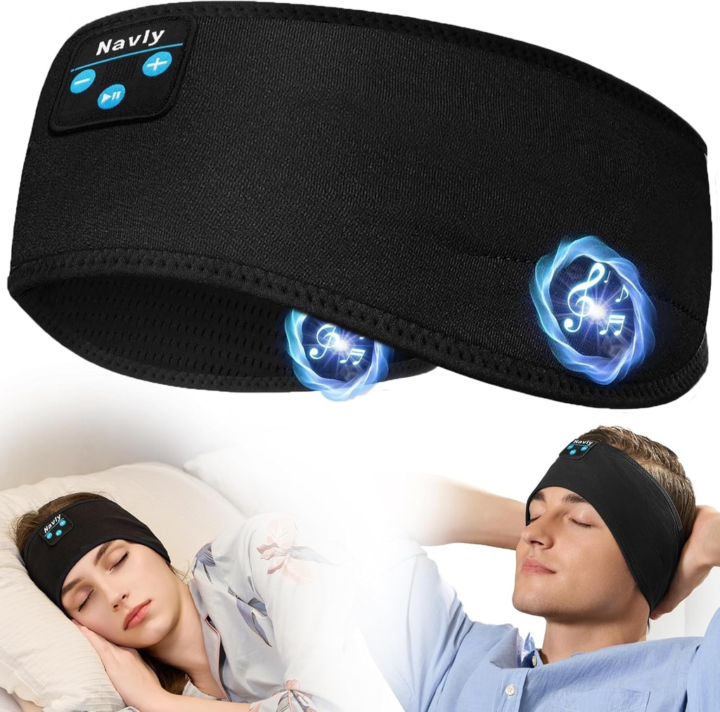 Navly Slaaphoofdtelefoon, 10Hrs Sport Headband met zachte Gezellige oordopjes Comfortabel, Hoofdtelefoon Hoofdband met Ultra-Thin HD Stereo Speakers Perfect voor workout, Running,Yoga, Reizen