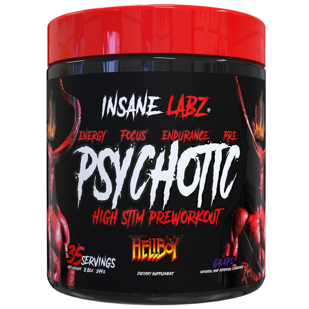 Insane Labz Hellboy Edition, High Stimulant Pre Workout Powder en NO Booster met Beta Alanine, L Citrulline, en Cafeïne, Boosts Focus, Energie, Endurance, Nitric Oxide Levels, 35 Srvgs, Grape