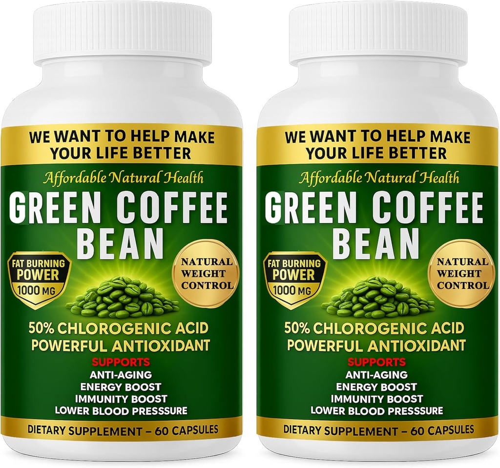 Green Coffee Bean Extract, 100% Pure Green Coffee Bean Capsules, 50% Chlorogenic Acid, 10.000 mg Sterkte, 120 capsules, 4 maanden Supply, Non-GMO en Glutenvrije, traditionele kruidensupplement