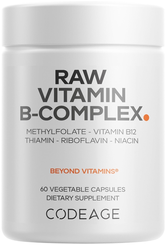 Codering Raw Vitamin B-Complex Supplement - Essentiële B Vitaminen met Probiotica, Digestieve Enzymen, Fruit en Groenten - 2-maands aanbod - Methylfolaat - Biotine - Vitamine B12 - Non-GMO - 60 Capsules