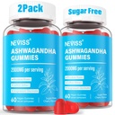 Ashwagandha Gummies, Magnesium Glycinate Gummies 2000mg voor volwassenen, vitamine B6, zink, Rhodiola Rosea, citroenbalsem, ontspannen ondersteuning, natuurlijke Zzz, hersenen, spier, uithoudingsvermogen, energie, suikervrij