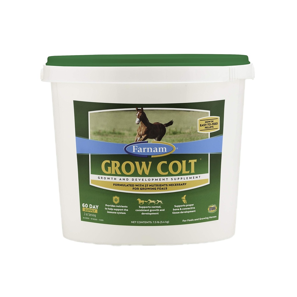 Farnam Grow Colt Supplement voor groei en ontwikkeling, ondersteunt normale, consistente groei in de eerste jaren van veulen leven, 7,5 lbs., 60 dagen aanbod