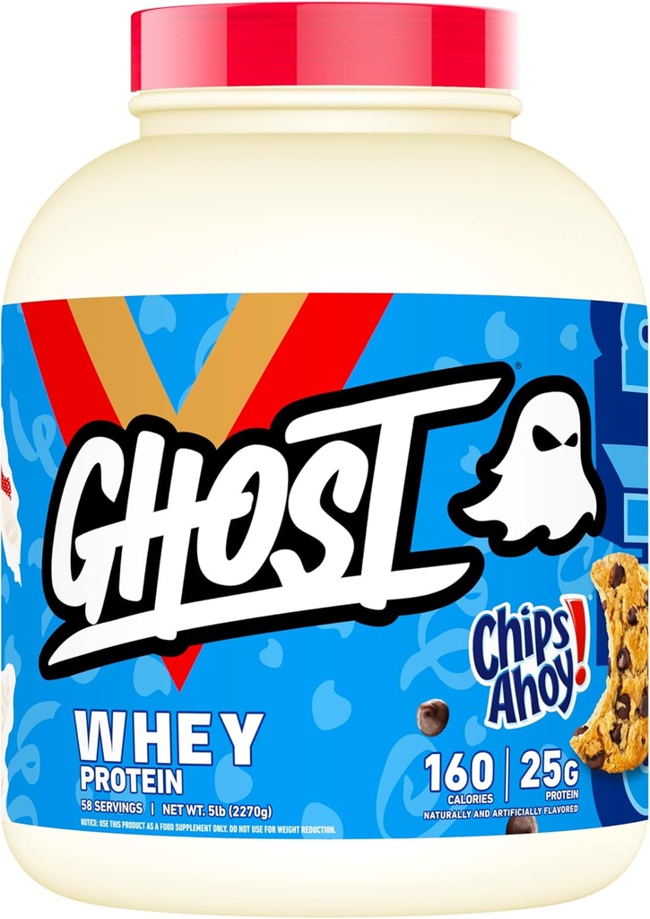 GHOST Whey Proteïne Poeder, Chips Ahoy! - 5LB, 25G proteïne - Chocolate Chip Cookie Gearomatiseerde Isolaat, Concentraat en Gehydrolyseerde Wei Proteïne Blend