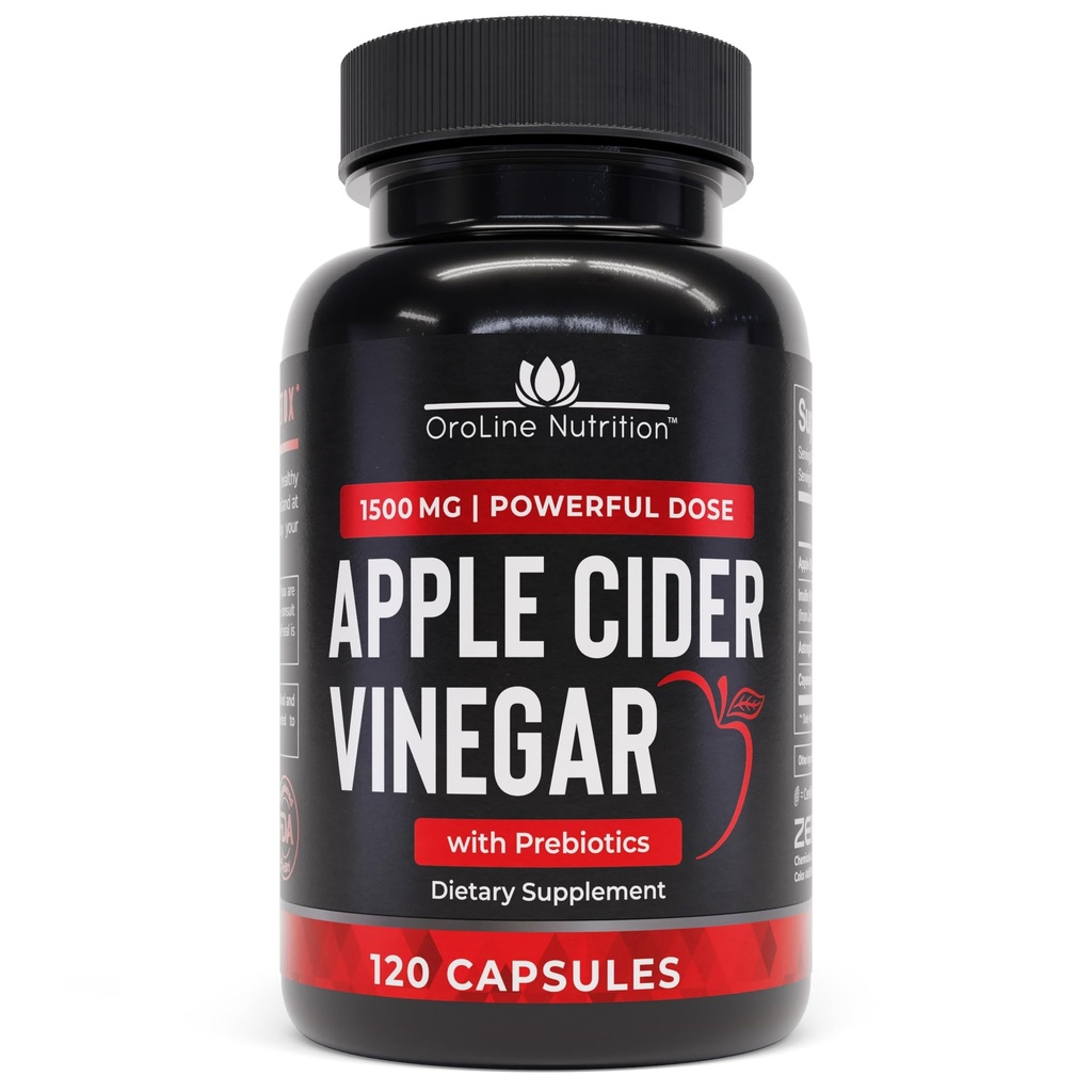 Apple Cider Vinegar Pillen met Prebiotic, 2 maanden levering - Apple Cider Vinegar Capsules - Apple Cider Vinegar Supplementen, Apple Vinegar Tablets - Energie en Gut Health Ondersteuning voor vrouwen & Mannen 1500 mg
