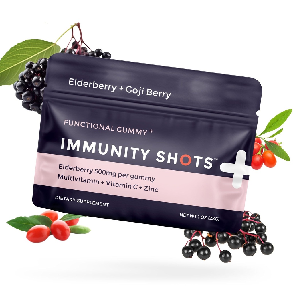SGC Immunity Shots - Elderberry and Goji Berry 500mg Multivitamin Gummies (12-Packs, 4 Par Pack) Supplément de support du système immunitaire, végétalien, sans gluten, à base végétale, fabriqué aux États-Unis