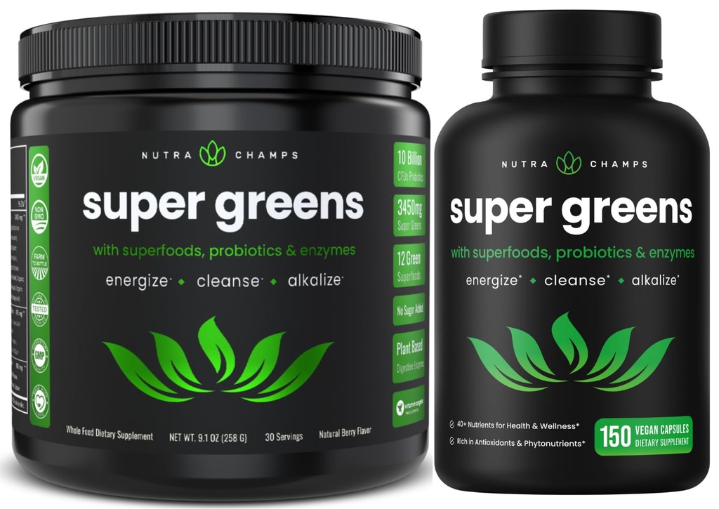 NutraChamps Super Greens Poeder en Super Greens Capsules
