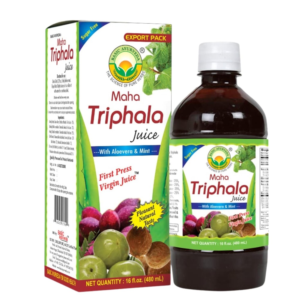 Basic Ayurveda Maha Triphala Juice avec Aloe Vera & Menthe – 16 Fl Oz (480ml)