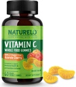 NATURELO Whole Food Vitamine C Gummies, Vitamine C van Acerola Cherry, Plant Based Supplement, 60 Vegan-Friendly Gummies