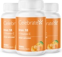 Vier vitamines ijzersupplement met vitamine C - 18mg ijzer, 36mg vitamine C, bariatrische vitamines voor WLS-patiënten, verticale sleeve & Gastric Bypass Chirurgie, 90 kauwtabletten