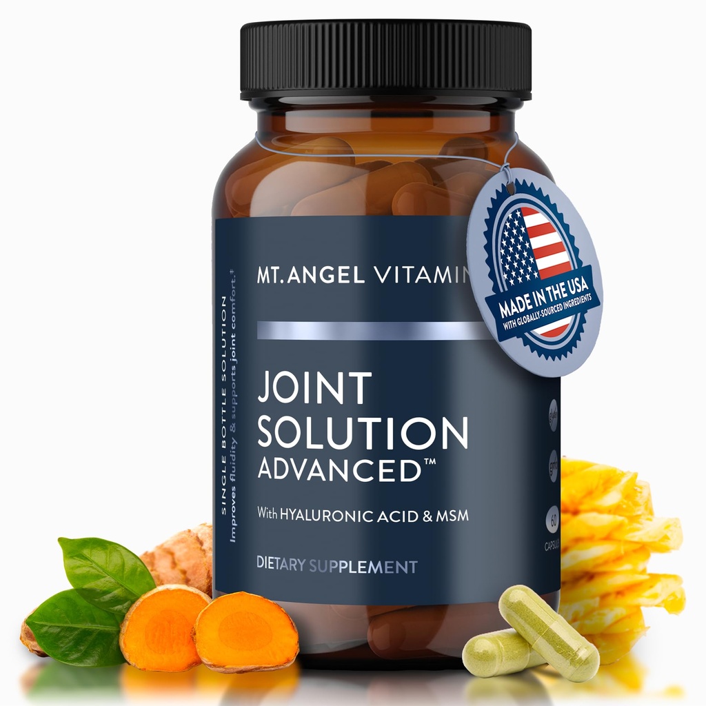 Vitamines Mt. Angel - Solution articulaire avancée, avec complexe Curcumin C3, glucosamine, acide hyaluronique, bromelain, collagène de type 2 et MSM, améliore la fluidité et soutient le confort articulaire (60 capsules)