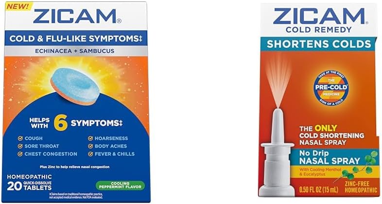 Zicam Cold & Griep Symptomen 20 Tabletten en No-Drip Neusspray Koude Remedie 0,5 Ounce