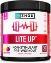 Zhou Lite Up - Non Stim Powder, Nitric Oxide Stim Gratis Supplement voor mannen en vrouwen, Cafeïne Gratis Boost, Clean Formula - Berry Lemonade Flavor, 7,5 oz Jar (30 scoops)