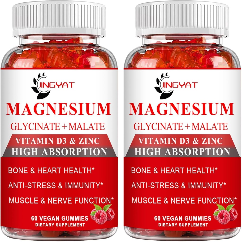 (2 Pack) Cortisol Supplement Magnesium Gummies 1000mg for Men & Women, Magnesium Complex Supplement w/Glycinate 500mg, Malate 500mg, Vitaminen D3, Zink - Vegan & Natural