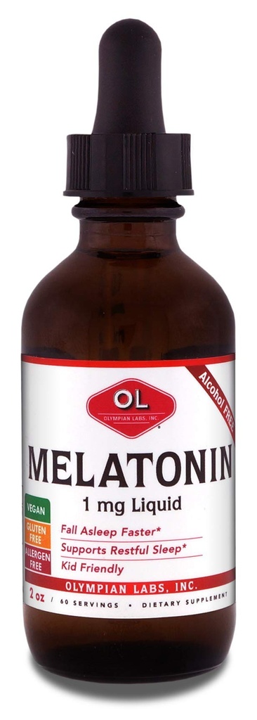 Olympian Labs Liquid Melatonine 1mg, 2 Ounce, Val Slapen Natuurlijk, Alcoholvrij