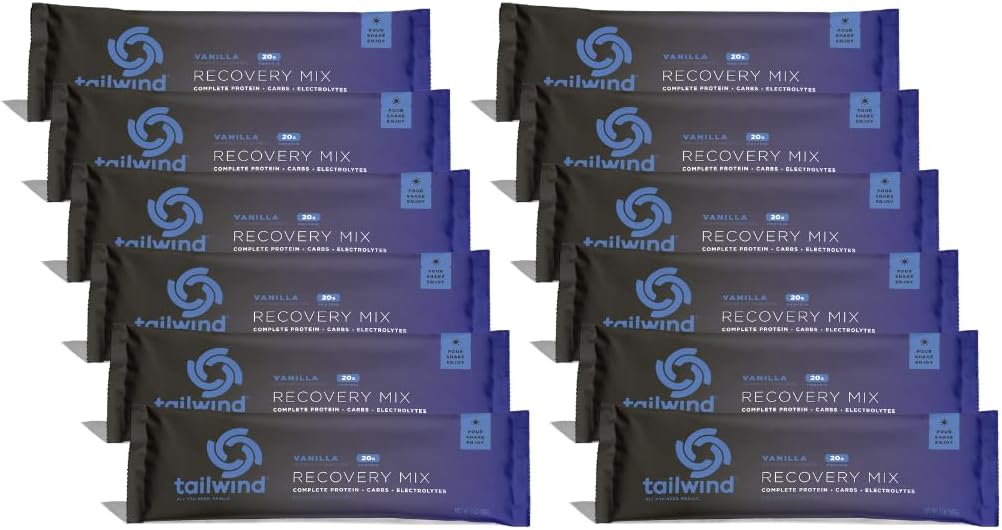 Tailwind Nutrition Recovery Mix, 20 Gram Complete Proteïne, Koolhydraten en Elektrolyten Poeder Drink Mix voor Post-Workout, Vrij van Gluten, Soja, en Dairy, Vegan, 12 Servers, Vanille