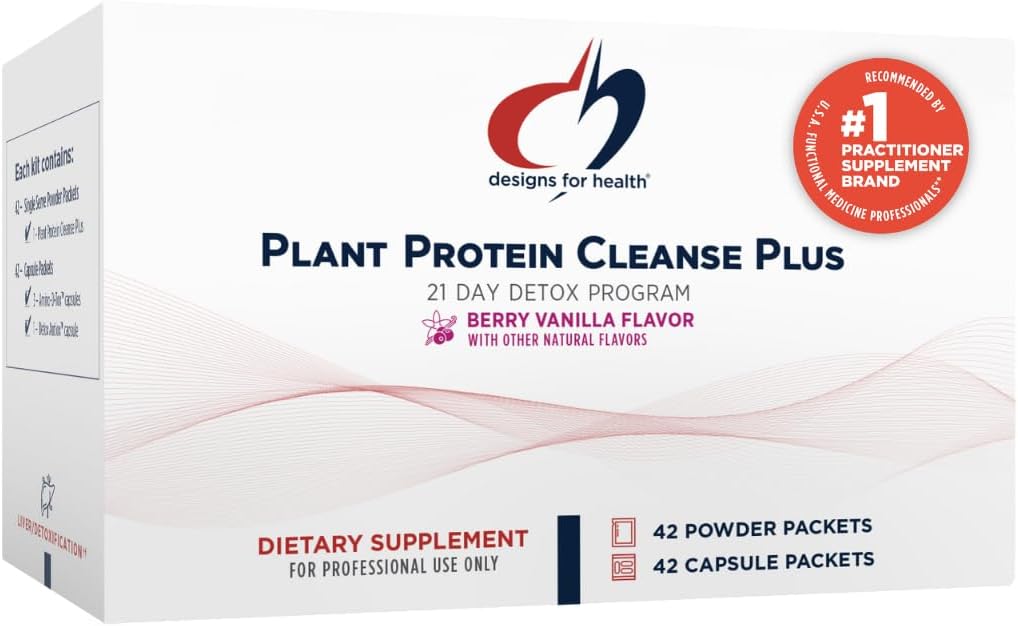 Designs for Health Plant Protein Cleanse Plus 21 Day Detox Program - Bevordert gezonde leverfunctie + Metabole reiniging met antioxidanten + kruiden, vegetarisch (42 Proteïnepoeder Drink + Vitamine Packs)
