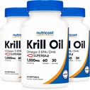 Nutricost Krill Oil 1000mg; 60 vloeibare softgels (3 flessen) - Omega-3 EPA-DHA