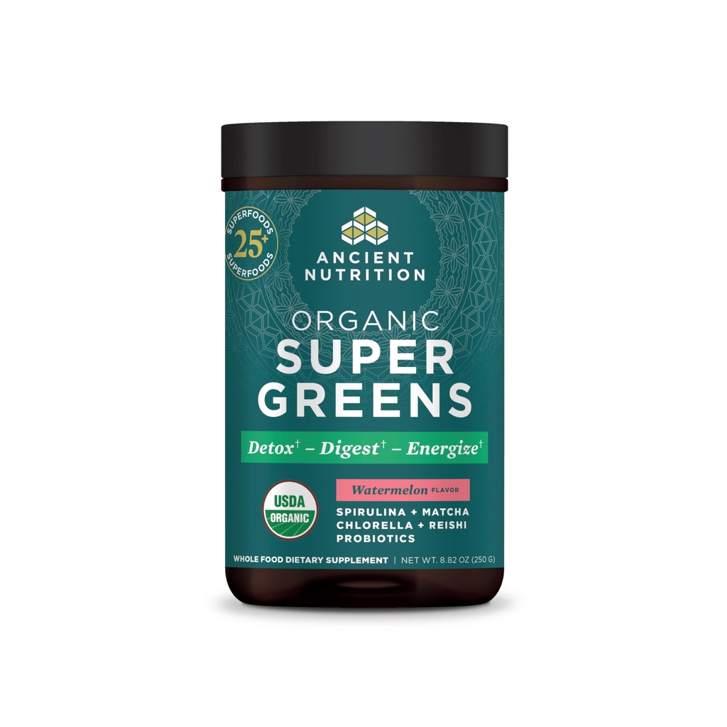 Oude Voeding SuperGreens poeder met Probiotica, Biologische Watermeloen smaak Groenen, Gemaakt van echte groenten, groenten en kruiden, voor spijsverterings-en energie-ondersteuning, 25 porties, 8.82oz