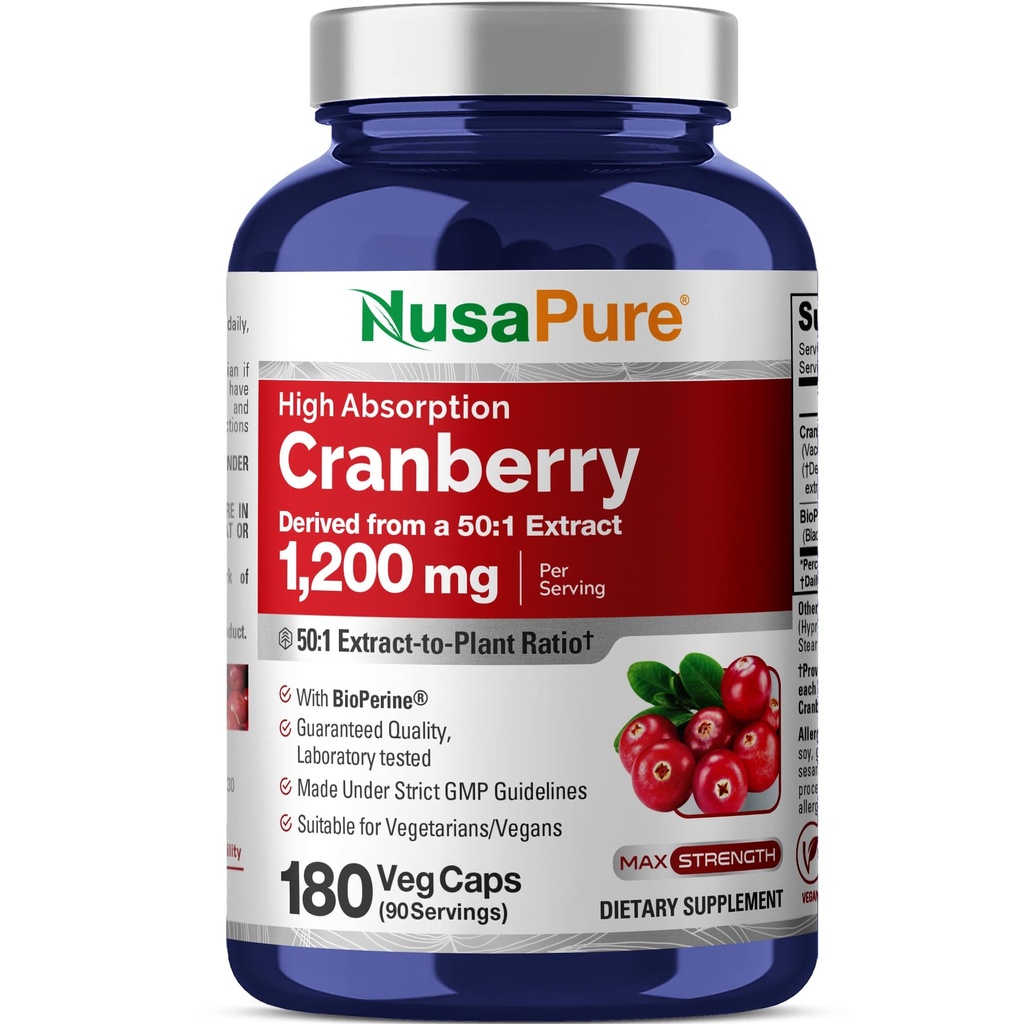 NusaPure Cranberry 60 000 mg 180 Vég. (Bioperine, non-OGM, végétalien)