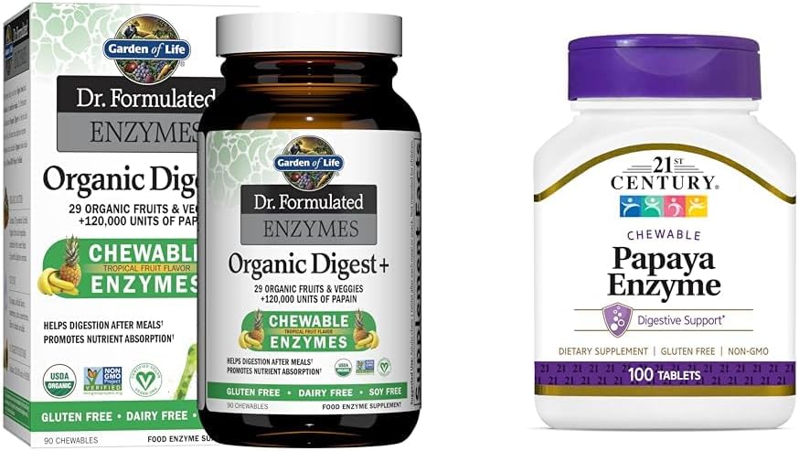 Jardin de la vie Dr Enzymes digestifs formulés avec Papaine, Bromelain et 21ème siècle Papaya Enzyme Tablettes à mâcher, Tropical, 100 Comte