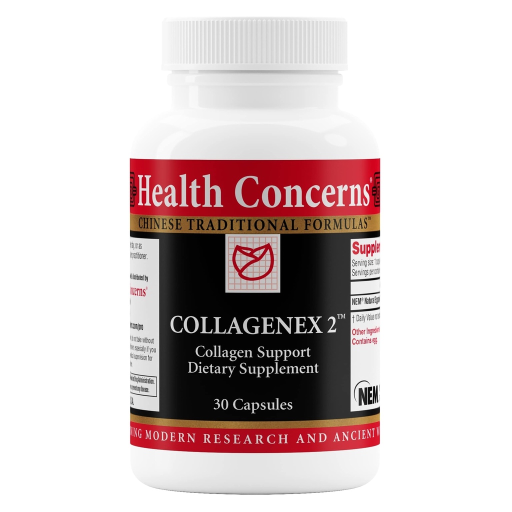 Préoccupations pour la santé Collagenex 2 – Supplément de collagène pour le soutien et la flexibilité conjoints – Membrane de coquille d'oeuf naturelle pour les hommes et les femmes - Soutien tissulaire conjonctif – Supplément à base de plantes chinoises - 30 capsules