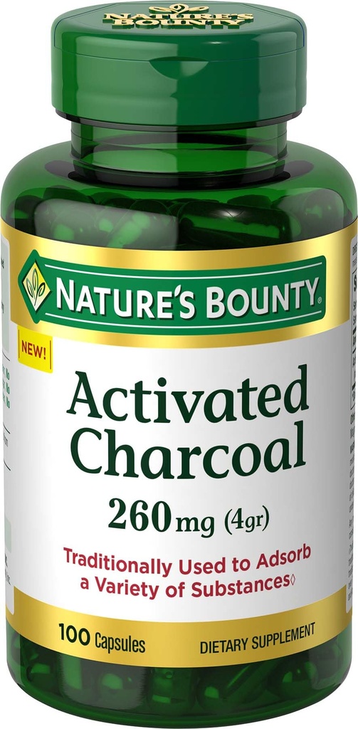 Nature's Bounty Actieve Charcoal 260 mg, 100 capsules, Dieetsupplement ter ondersteuning van een gezonde levensstijl