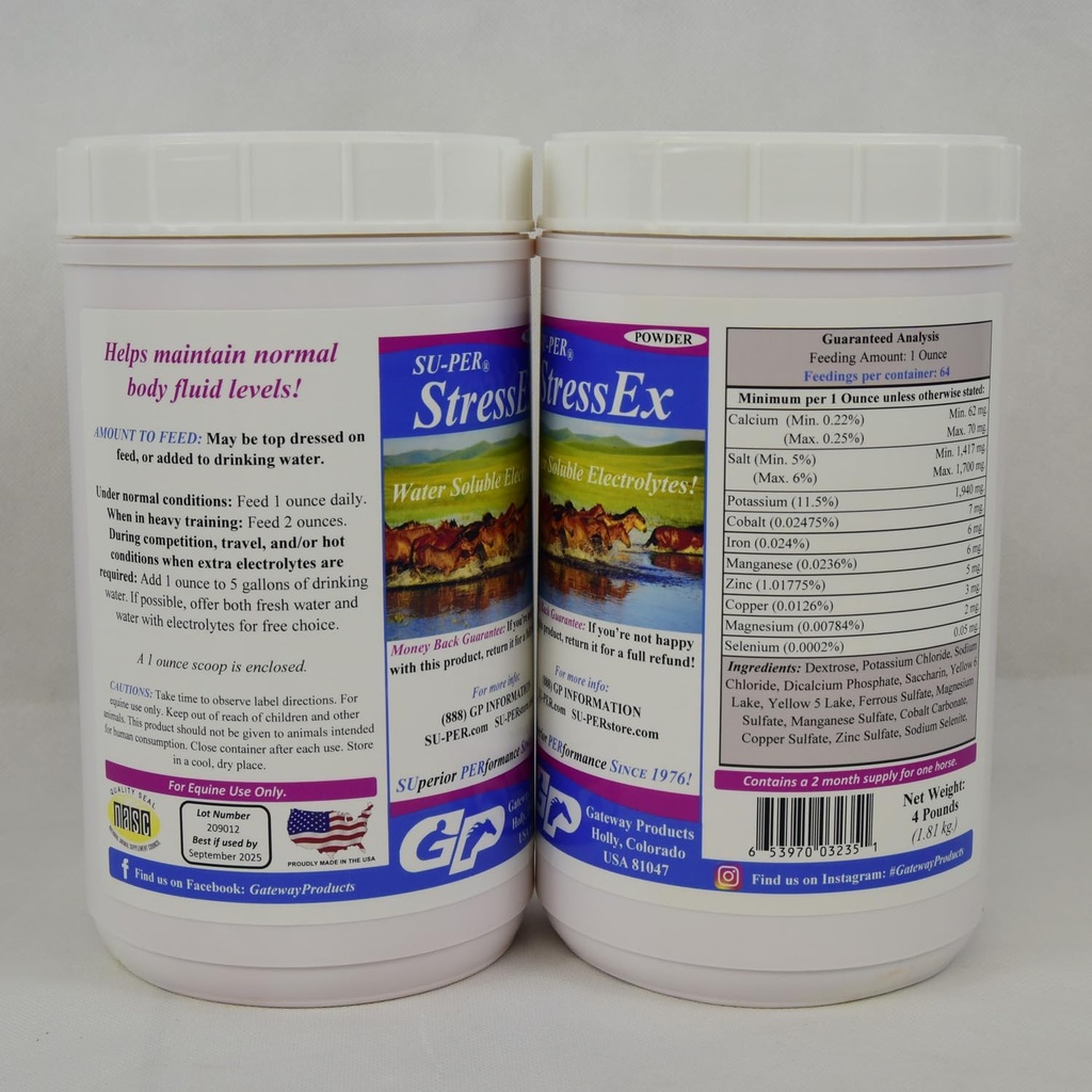SU-PER Stress-Ex Horse Electrolyte Supplement - Handhaaf normale lichaamsvochtniveaus - Elektrolyten Replenishment for Hydration - 4 Pond, (2 Pack)