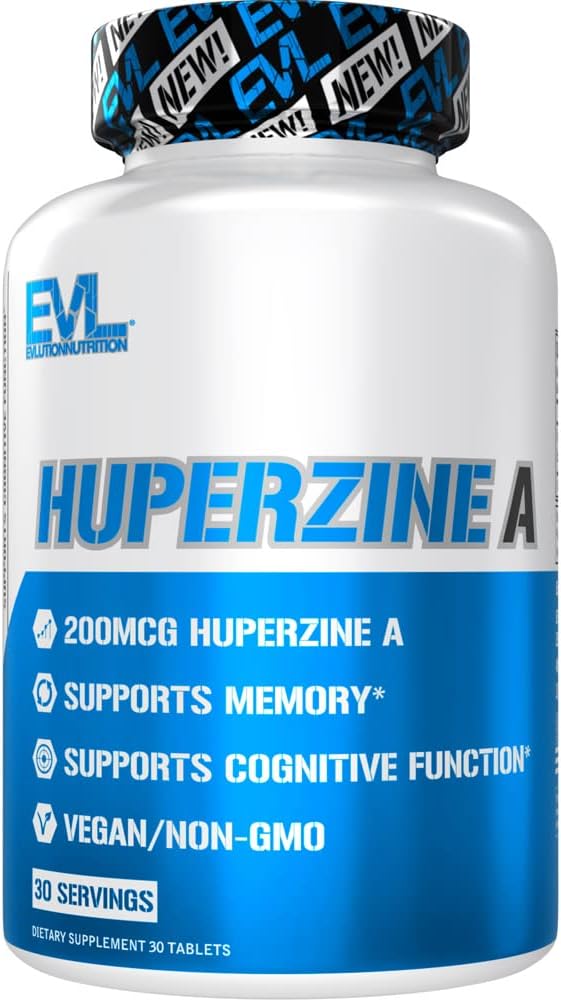 Evlutie Huperzine A Nootropics Brain Support Supplement Voeding Focus en geheugensupplement voor Brain Health - 200mcg Huperzine A voor verbeterde cognitieve prestaties - 30 Vegan tabletten