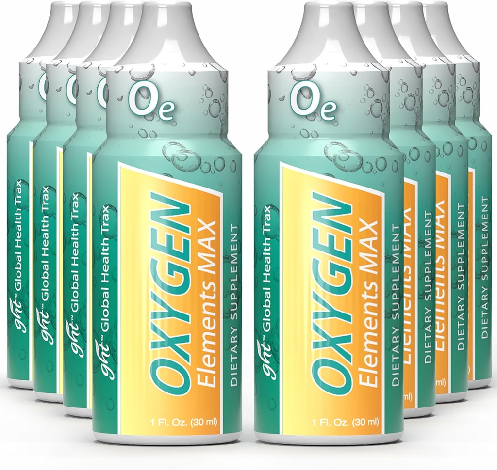 GHT - zuurstofelementen Max vloeibare zuurstof druppels in 1 ounce fles, draagbare supplement - Bolster endurance en uithoudingsvermogen, reinigen cellen (8 Pack)