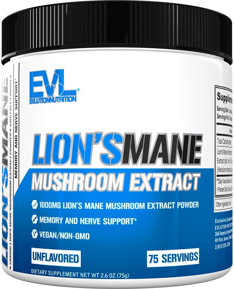 Evlutie Biologische Leeuwen Mane Paddestoel Supplement - Leeuwen Mane Paddestoel Poeder Nootropics Hersenen Ondersteuning Supplement voor Focus Geheugen Helderheid en Immuniteit Ondersteuning