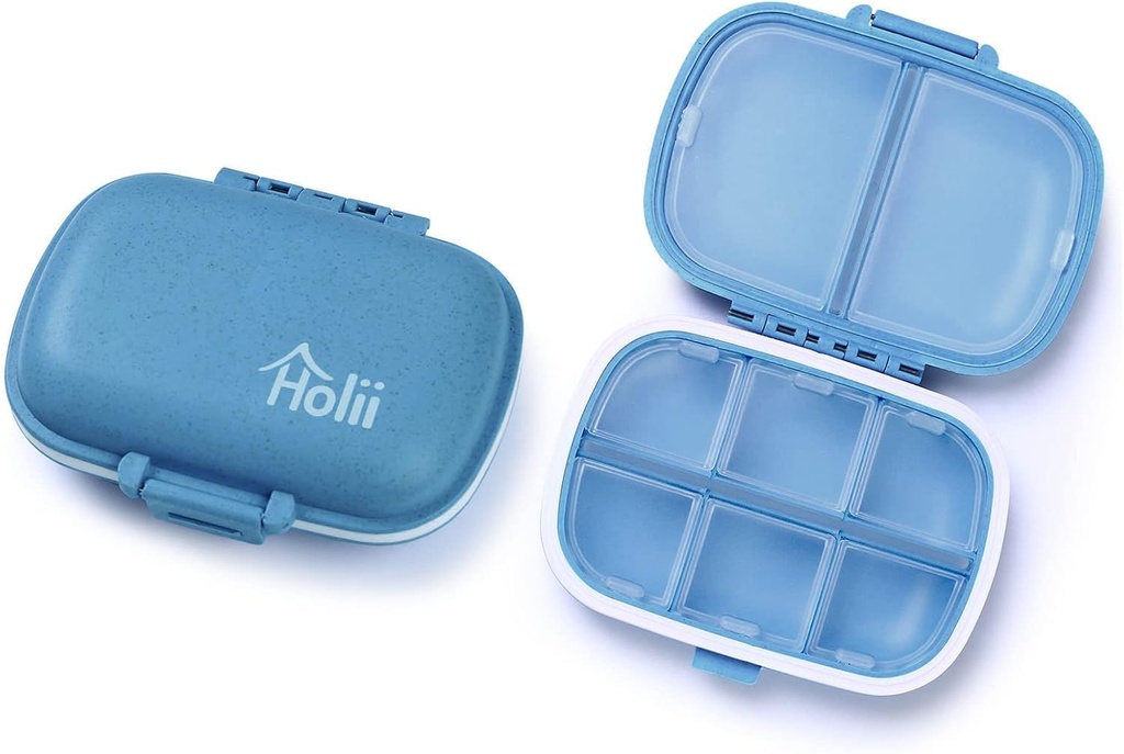 Holii 2PS 8 Compartments Travel Pill Organizer, Pocket Pharmacy for Purse Daily Pill Box Portable Medicine Organizer Vitamine houder Container (Blauw)