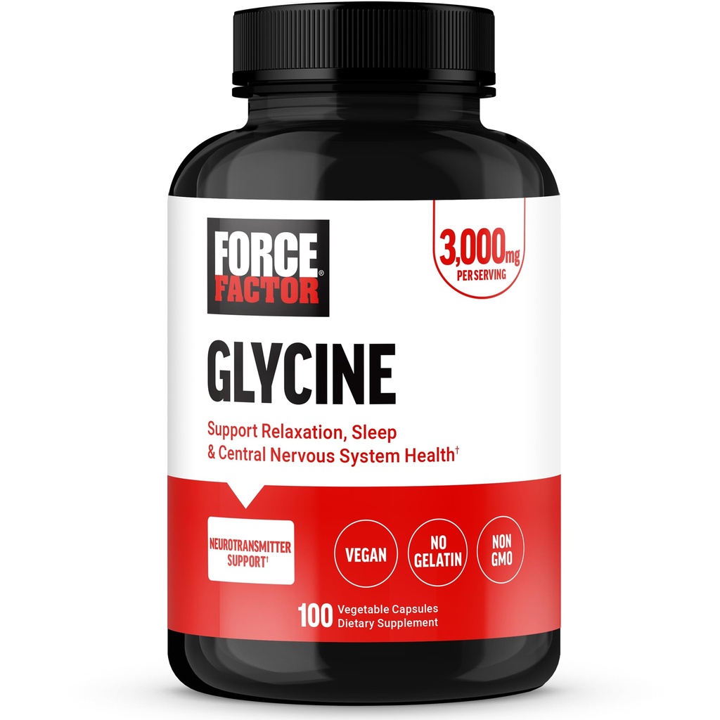 FACTEUR DE FORCE Glycine pour promouvoir la relaxation et le sommeil reposé, soutenir la fonction cognitive, équilibre de l'humeur et la santé nerveuse, 100 capsules végétales