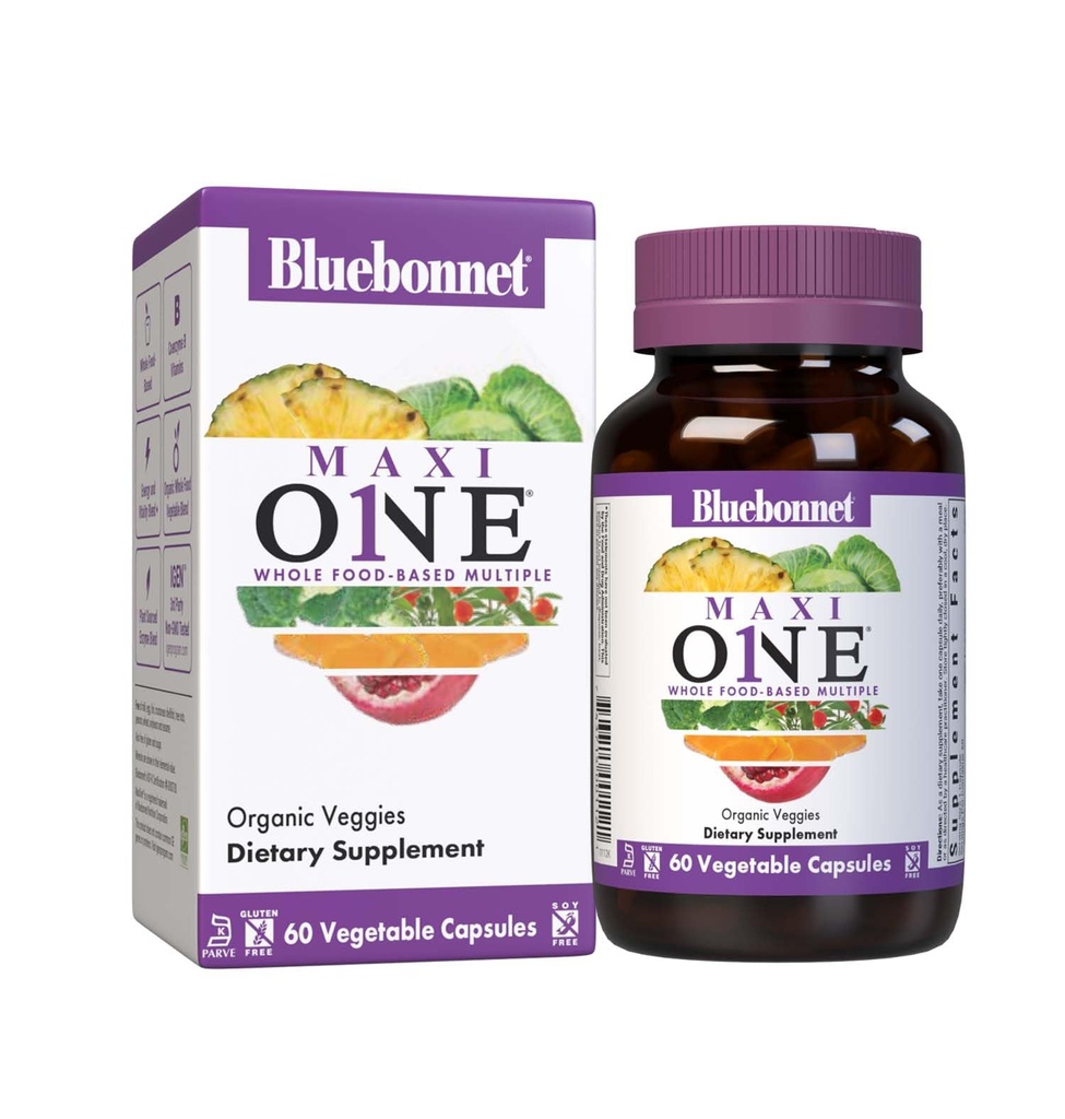 Bluebonnet Nutrition Maxi One (avec le fer), aliments entiers multiples, enzymes, énergie, vitalité, gluten et laiterie et sans soja, casher, végétalien amical, non-OGM, 2 mois d'approvisionnement, Beige, 60 comte